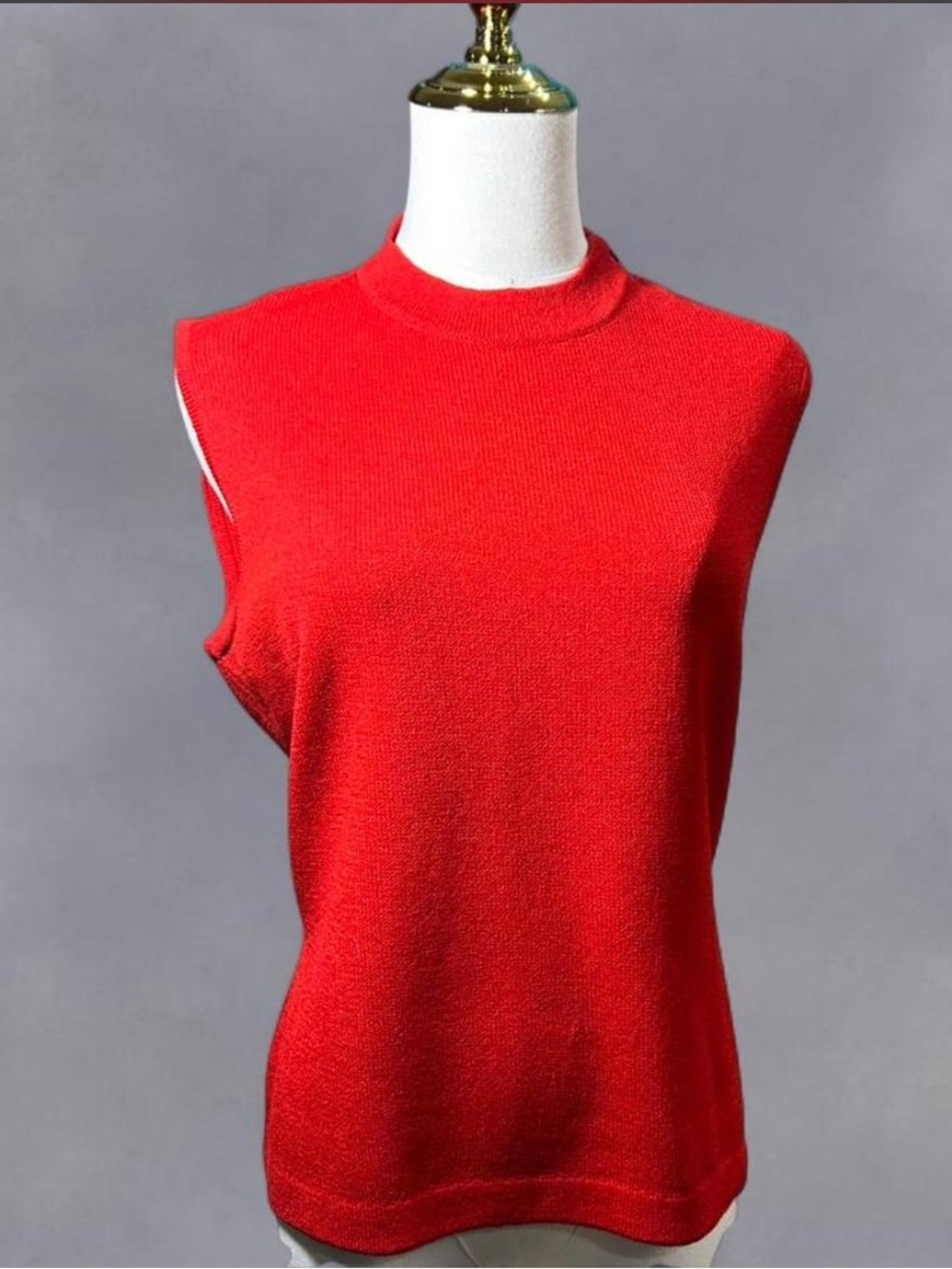St John Red Sleeveless Knit Mock Neck Tank Top Sz S